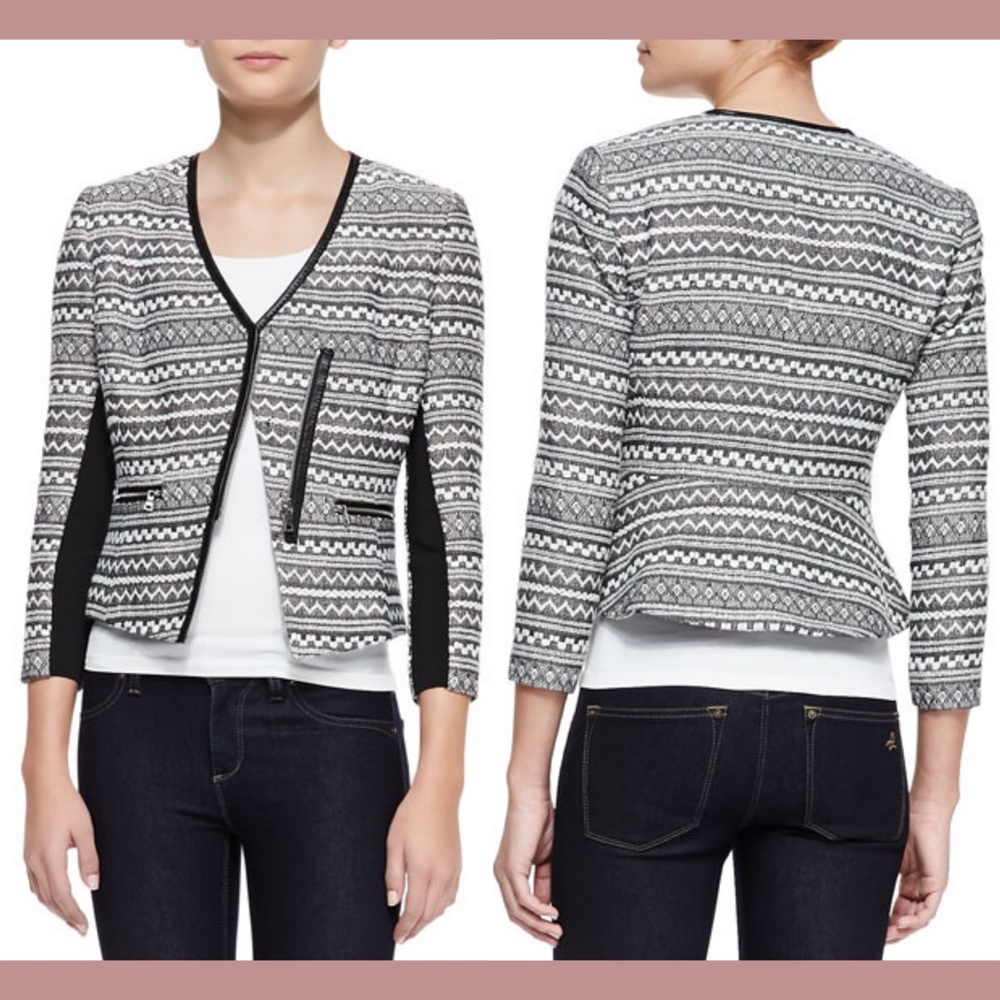 NWT $495 Rebecca Taylor [size 2 ] Femme‎ Fancy Tweed Jacket in Black/White